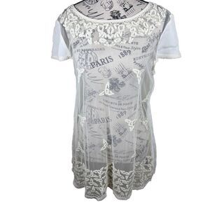 Anthropologie Maeve Lace Floral Embroidered Sheer Flowy Blouse Ivory Sz 14 Boho